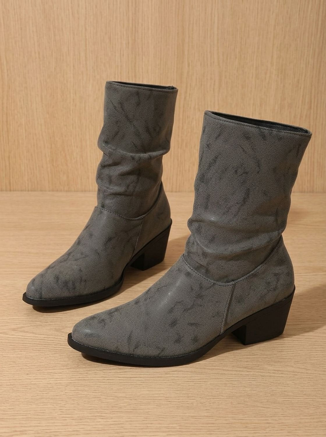 Madison | Women's Slouch Mid-Calf Block Heel Faux Leather Boots