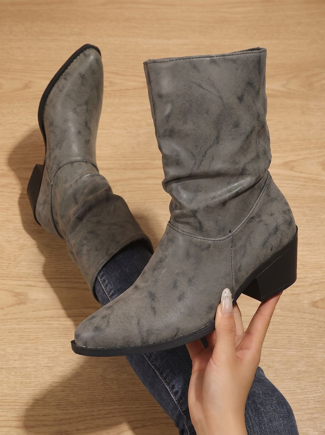 Madison | Women's Slouch Mid-Calf Block Heel Faux Leather Boots