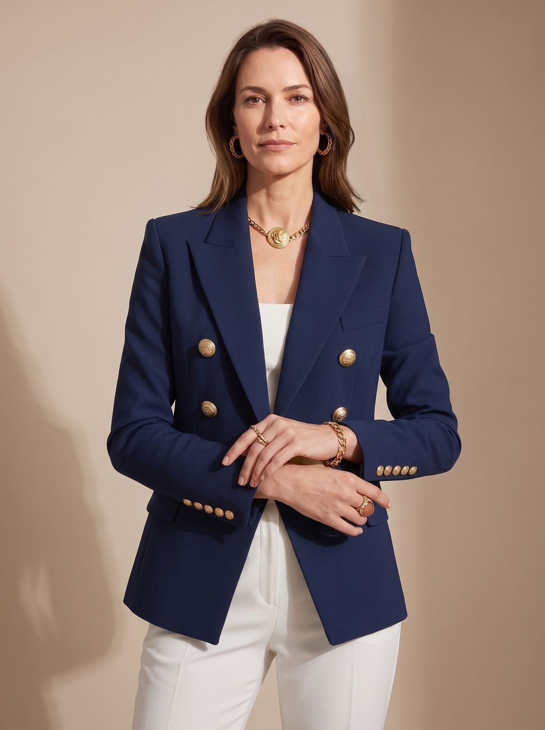 Madison | Women's Tailored Double-Breasted Gold-Button Blazer