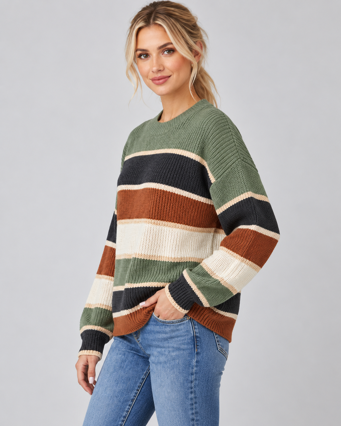 Margaux | Women's Color Block Crew Neck Relaxed Sweater