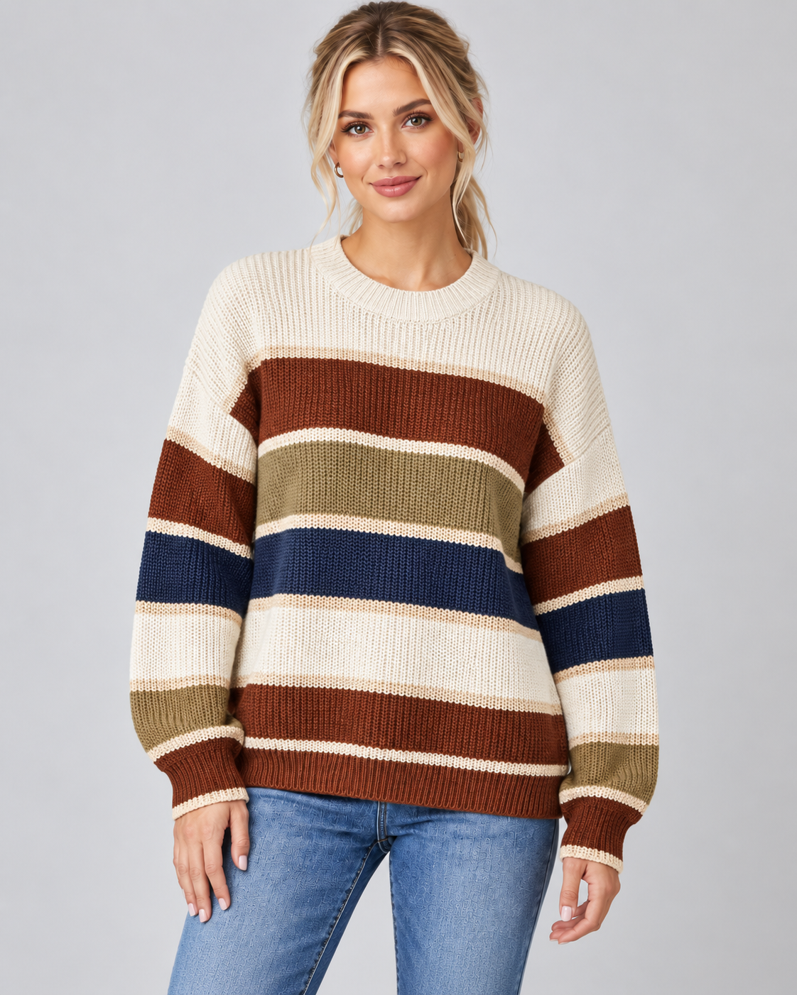 Margaux | Women's Color Block Crew Neck Relaxed Sweater