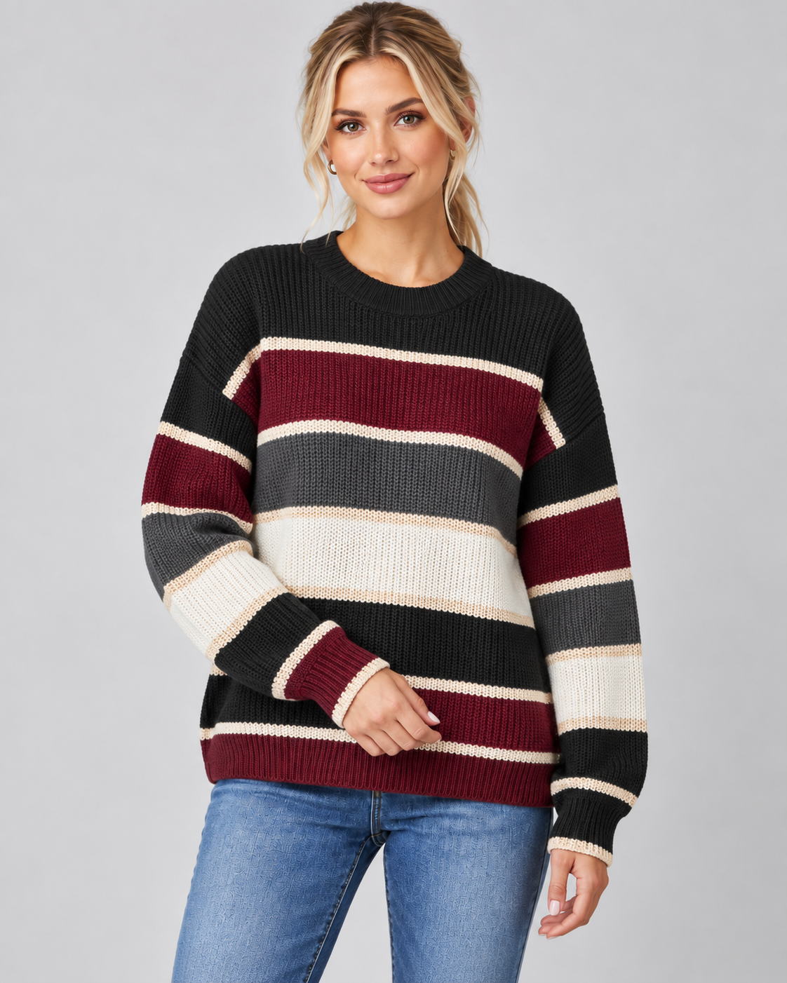 Margaux | Women's Color Block Crew Neck Relaxed Sweater