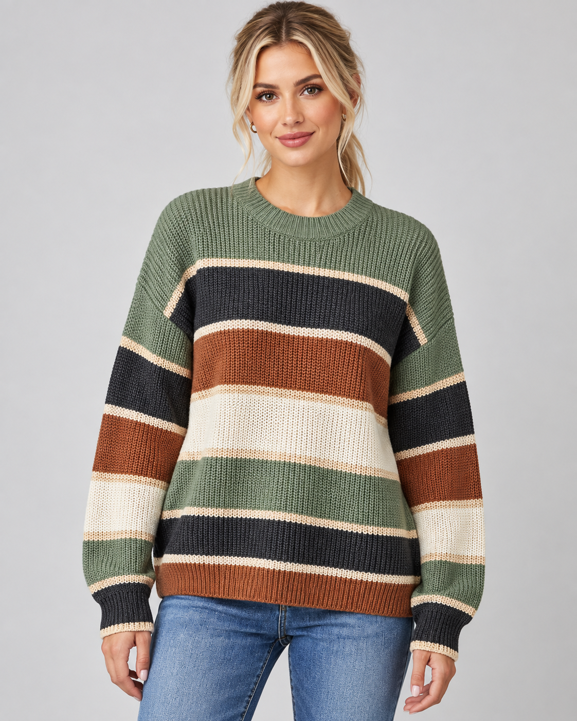 Margaux | Women's Color Block Crew Neck Relaxed Sweater