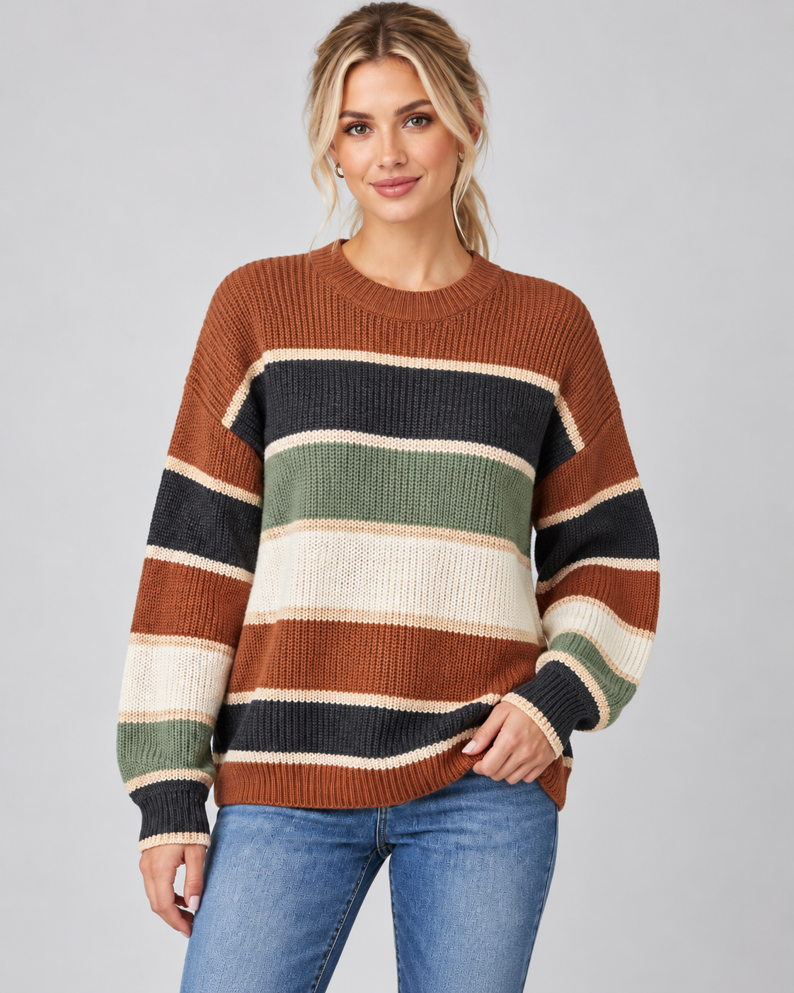 Margaux | Women's Color Block Crew Neck Relaxed Sweater