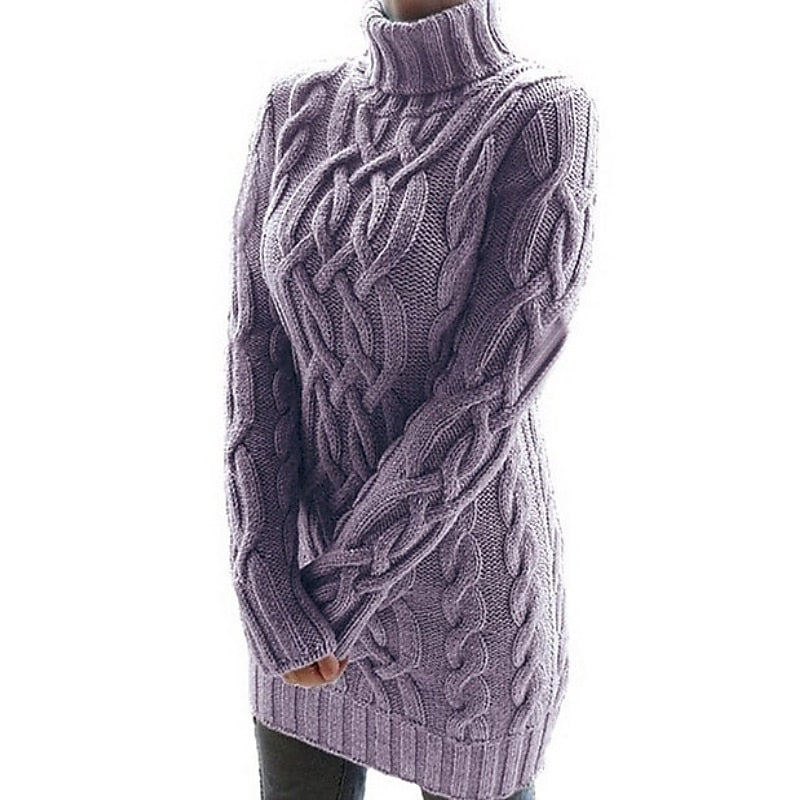 Margot | Women's Cable-Knit Turtleneck Sweater Dress