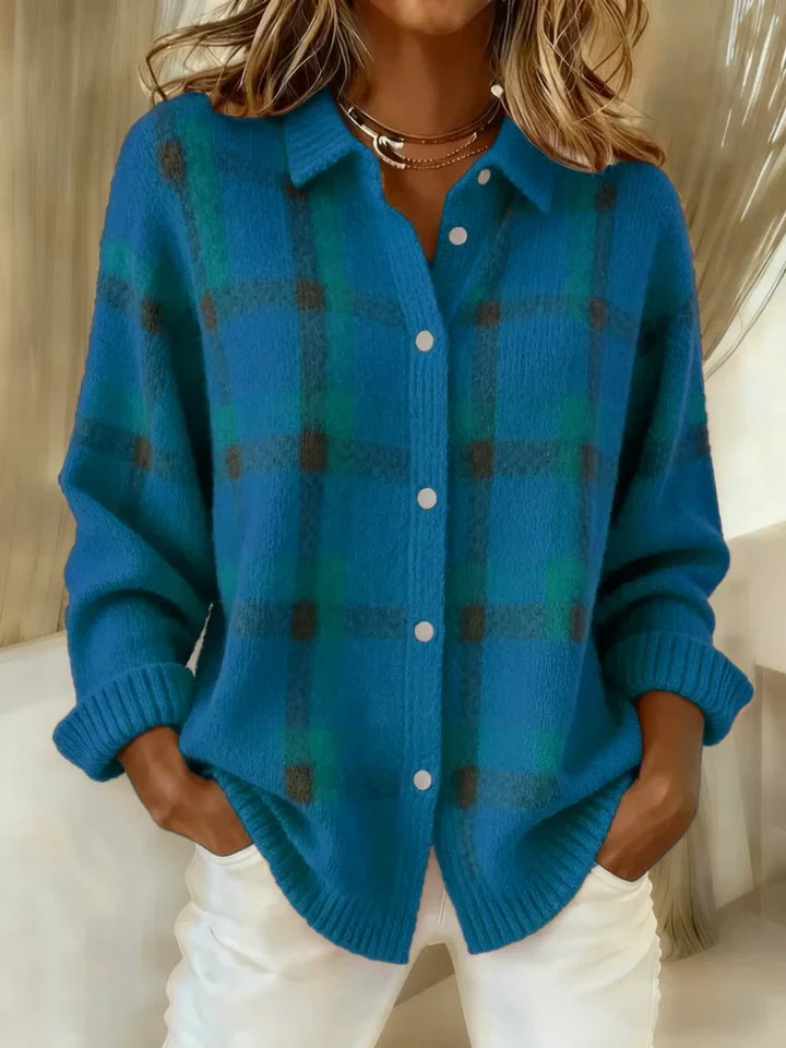 Marguerite | Women's Plaid Button Down Knit Cardigan