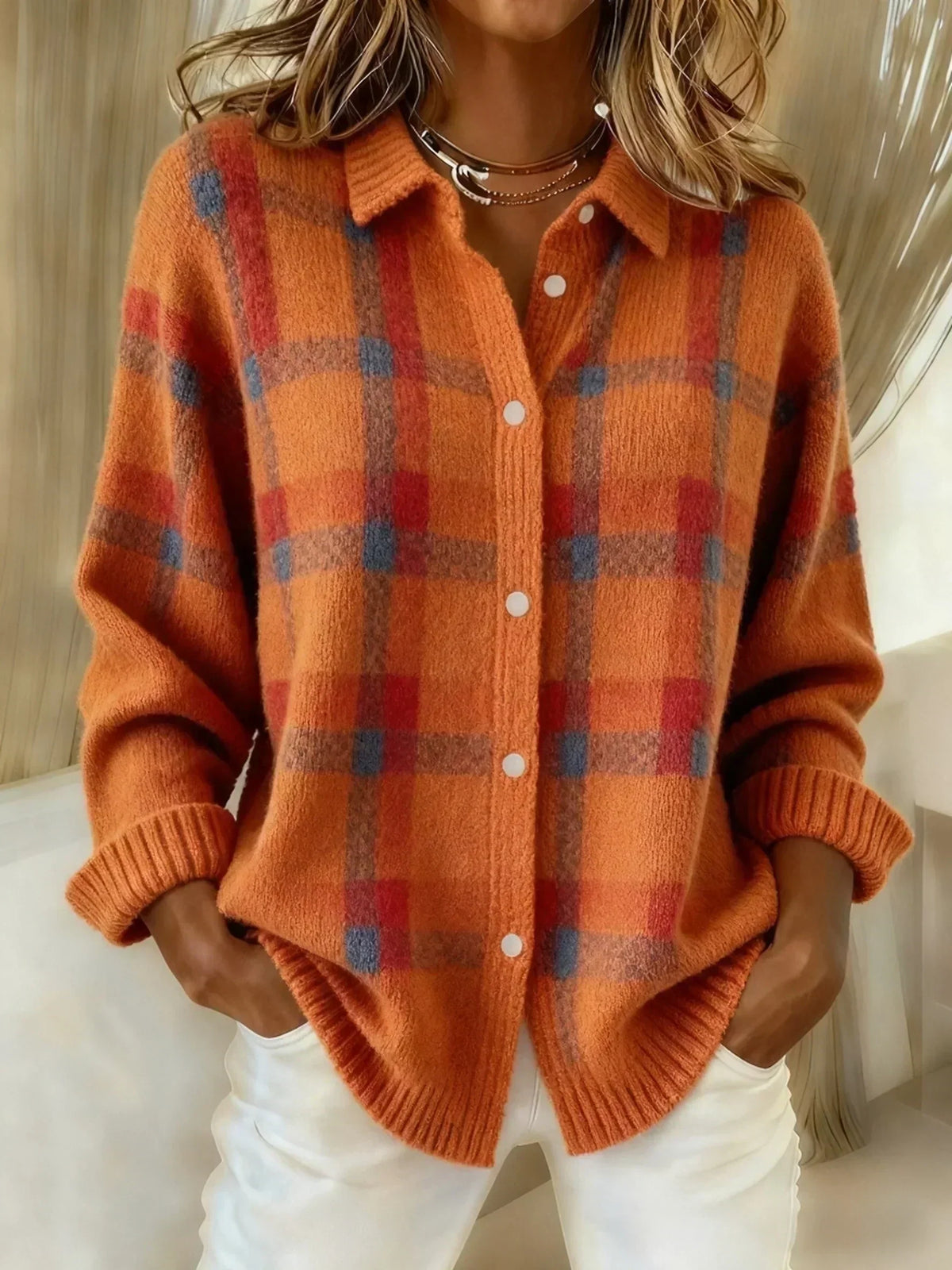 Marguerite | Women's Plaid Button Down Knit Cardigan