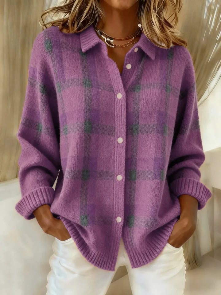 Marguerite | Women's Plaid Button Down Knit Cardigan