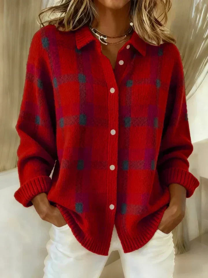 Marguerite | Women's Plaid Button Down Knit Cardigan