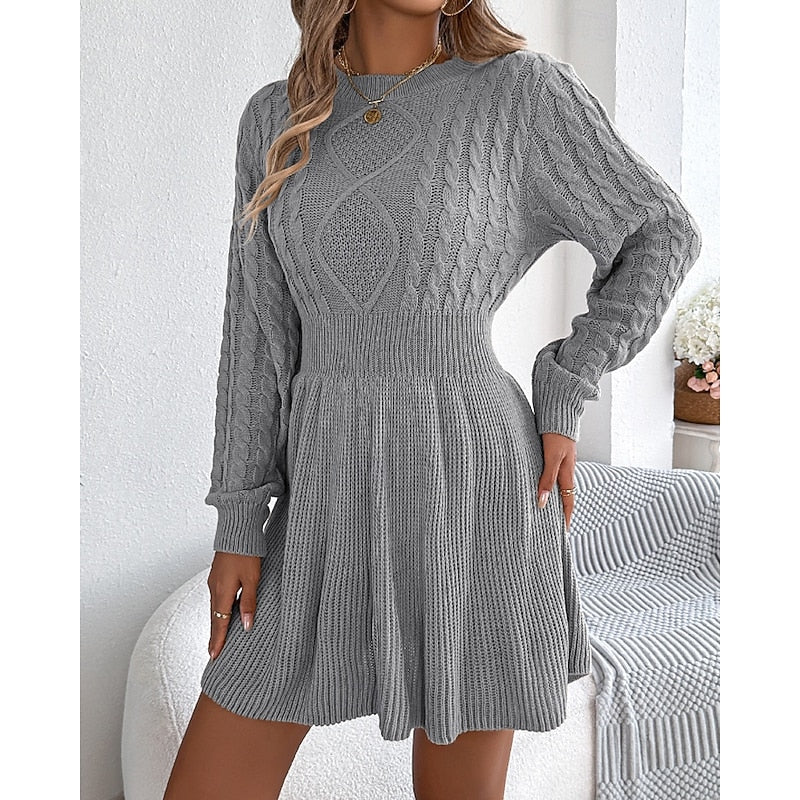 Marlowe | Women's Cable-Knit Fit-and-Flare Mini Sweater Dress