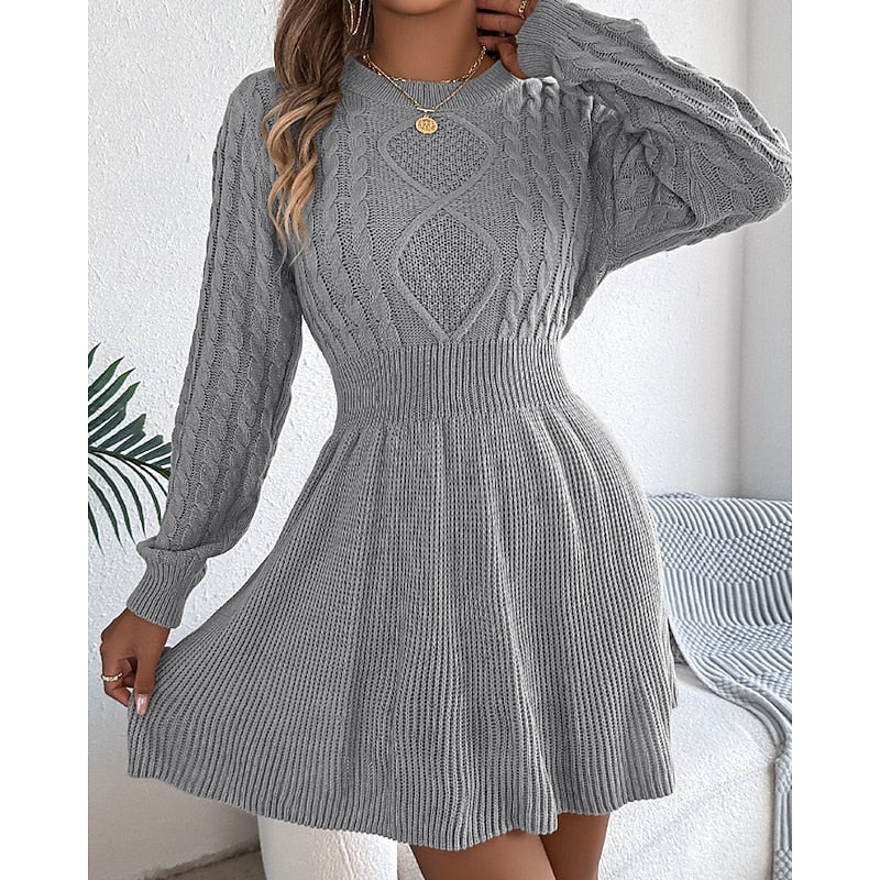 Marlowe | Women's Cable-Knit Fit-and-Flare Mini Sweater Dress