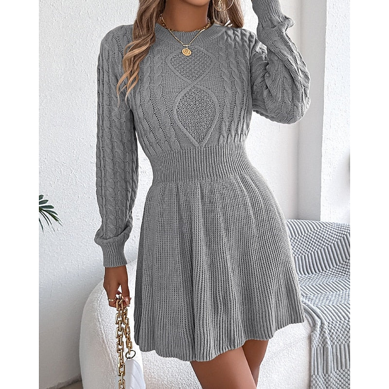 Marlowe | Women's Cable-Knit Fit-and-Flare Mini Sweater Dress