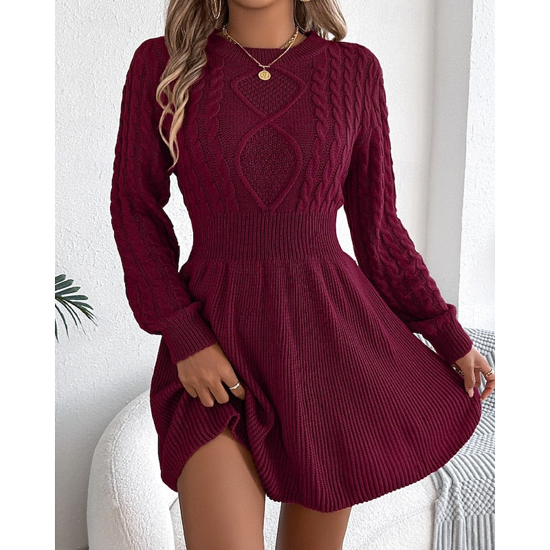 Marlowe | Women's Cable-Knit Fit-and-Flare Mini Sweater Dress