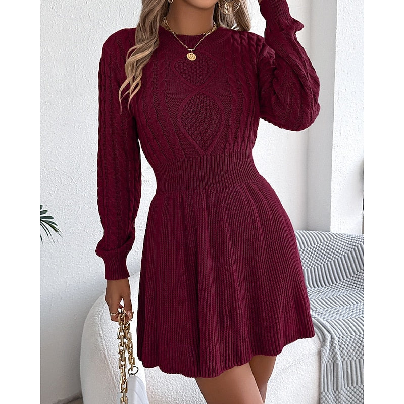 Marlowe | Women's Cable-Knit Fit-and-Flare Mini Sweater Dress