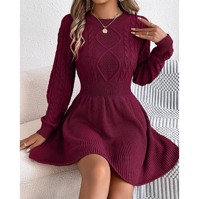 Marlowe | Women's Cable-Knit Fit-and-Flare Mini Sweater Dress