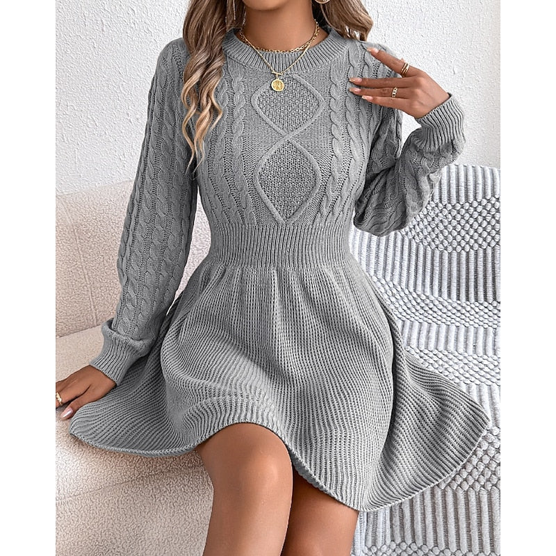 Marlowe | Women's Cable-Knit Fit-and-Flare Mini Sweater Dress