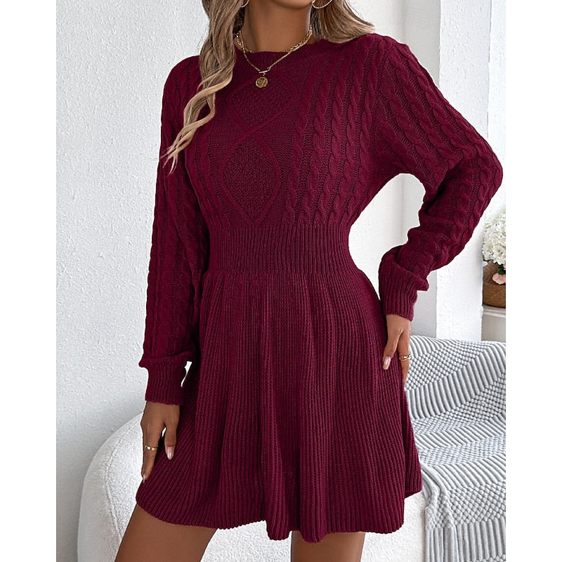 Marlowe | Women's Cable-Knit Fit-and-Flare Mini Sweater Dress