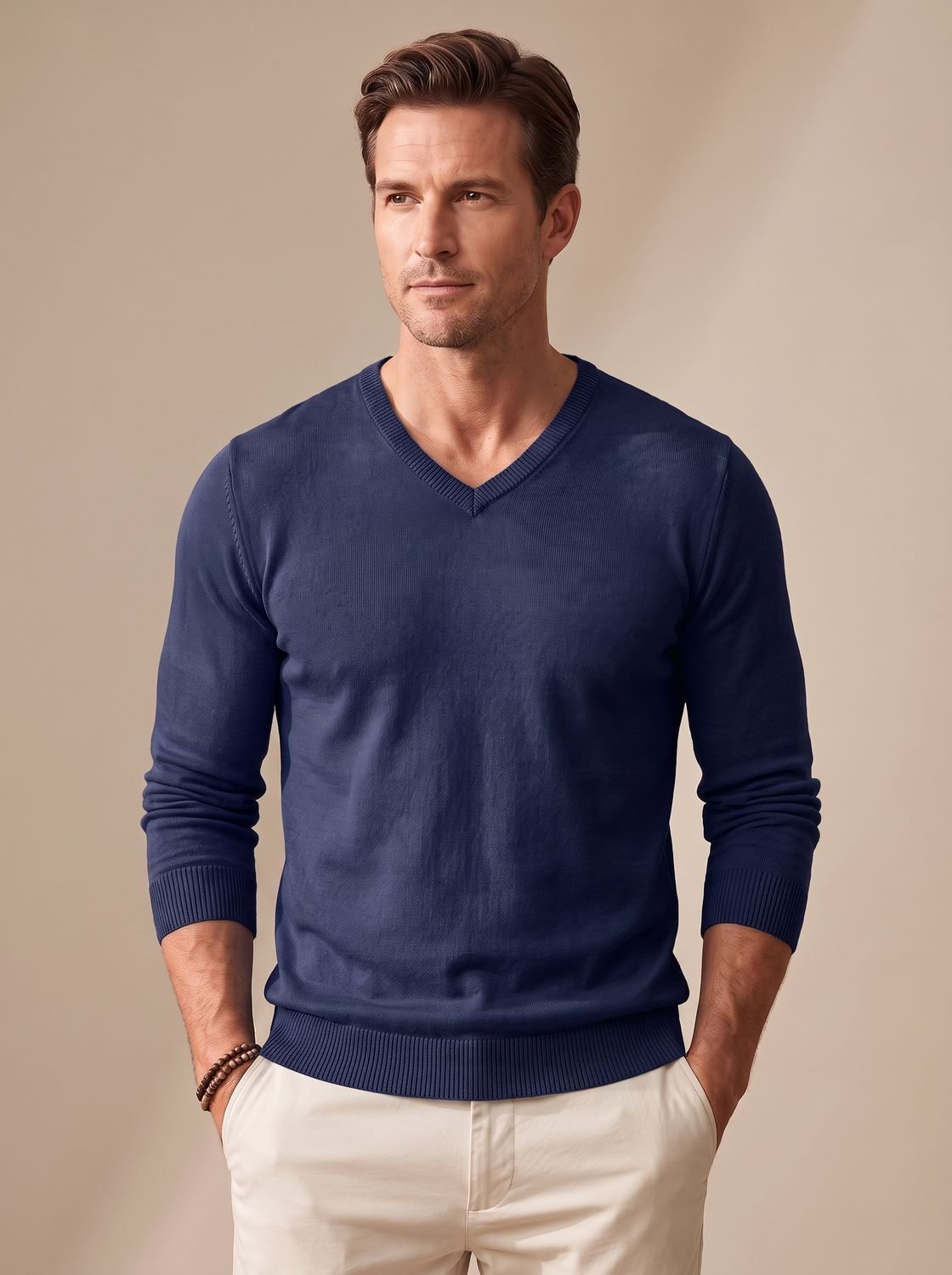 Matthew | Men's Slim-Fit V-Neck Fine-Knit Stretch Pullover Sweater