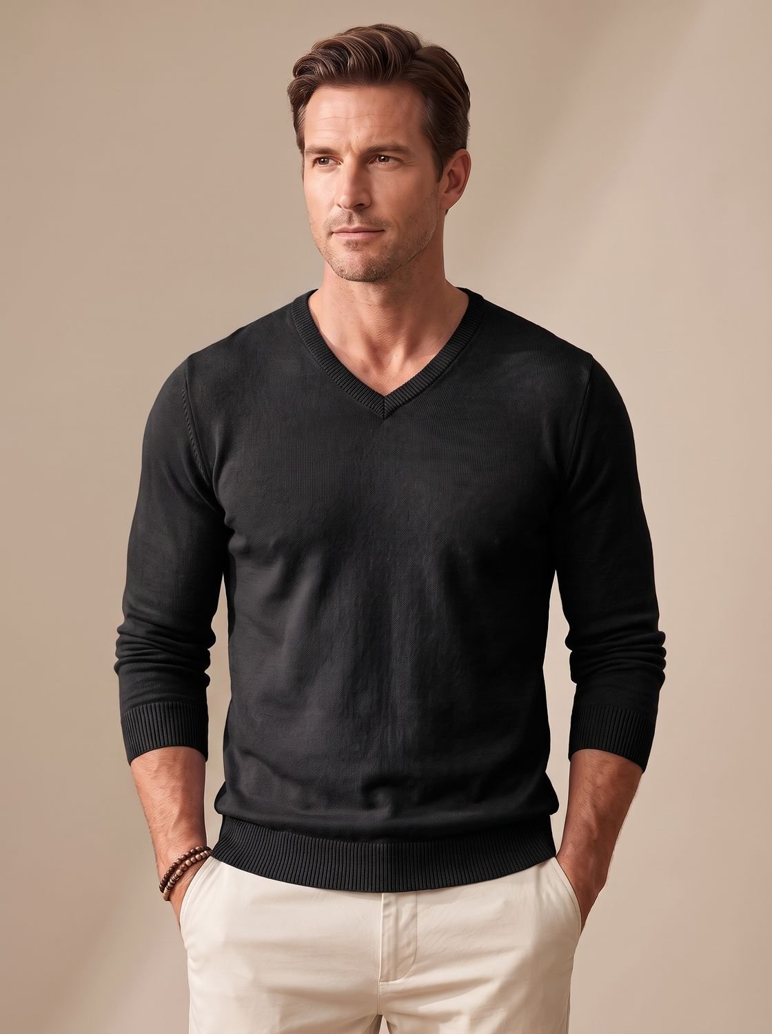 Matthew | Men's Slim-Fit V-Neck Fine-Knit Stretch Pullover Sweater