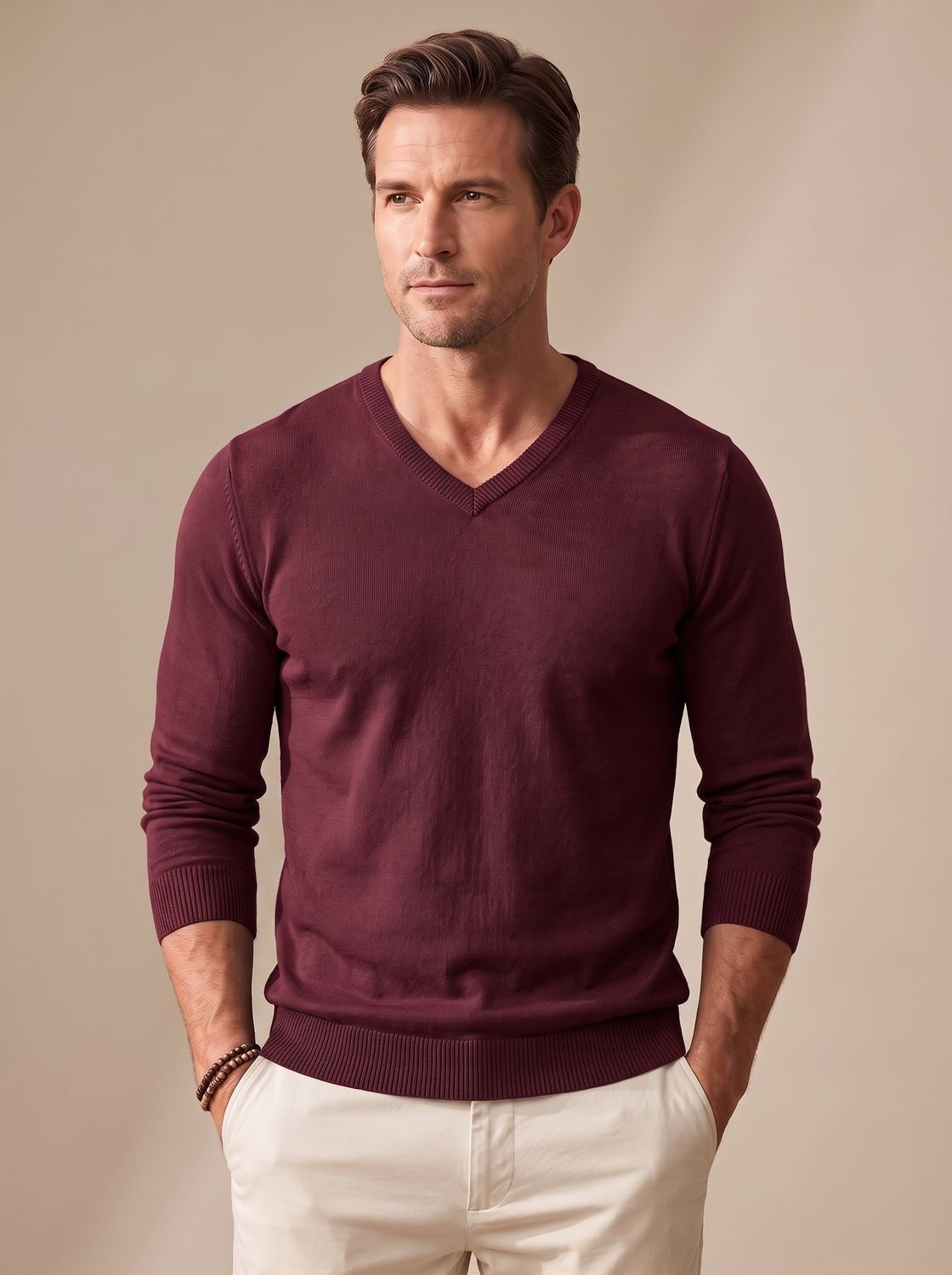 Matthew | Men's Slim-Fit V-Neck Fine-Knit Stretch Pullover Sweater