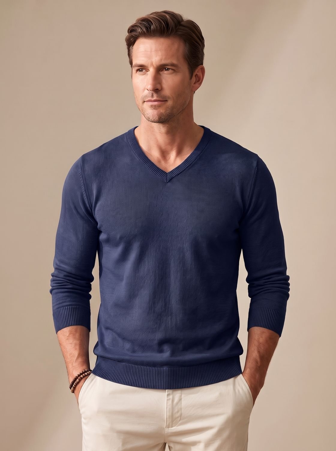 Matthew | Men's Slim-Fit V-Neck Fine-Knit Stretch Pullover Sweater