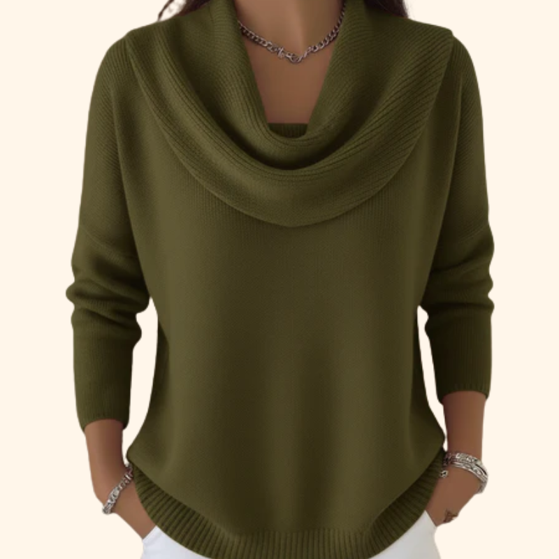 Melanie | Women's Sweater with Cowl Neck and Ribbing