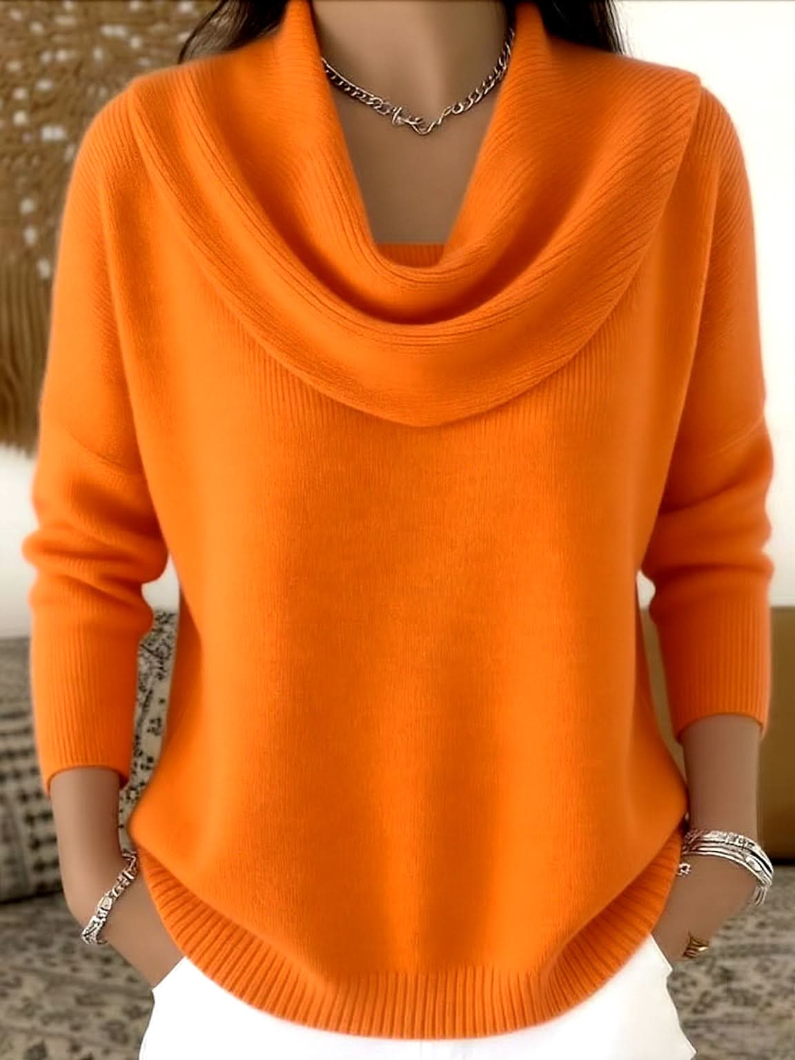 Melanie | Women's Sweater with Cowl Neck and Ribbing