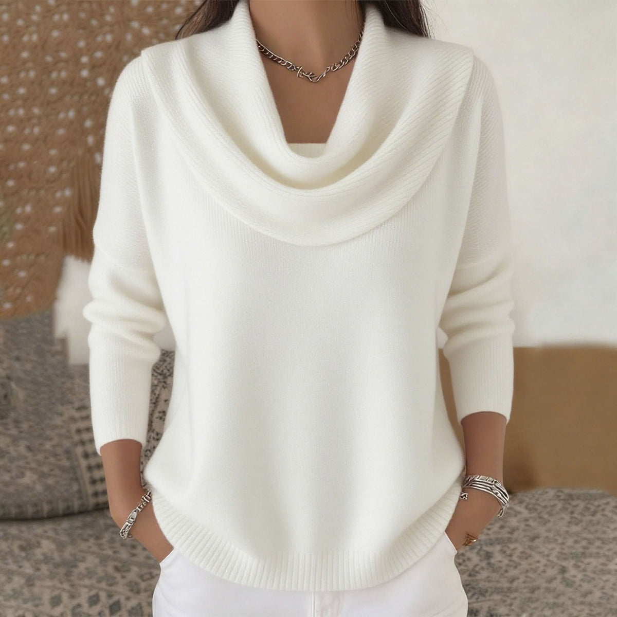 Melanie | Women's Sweater with Cowl Neck and Ribbing