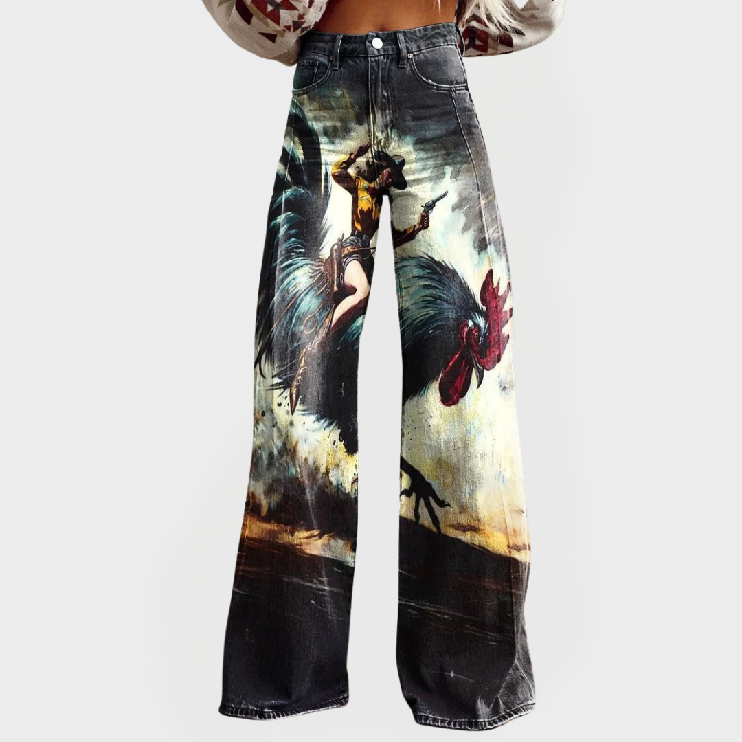 Men's Comfortable Jeans with Western Graphic Design