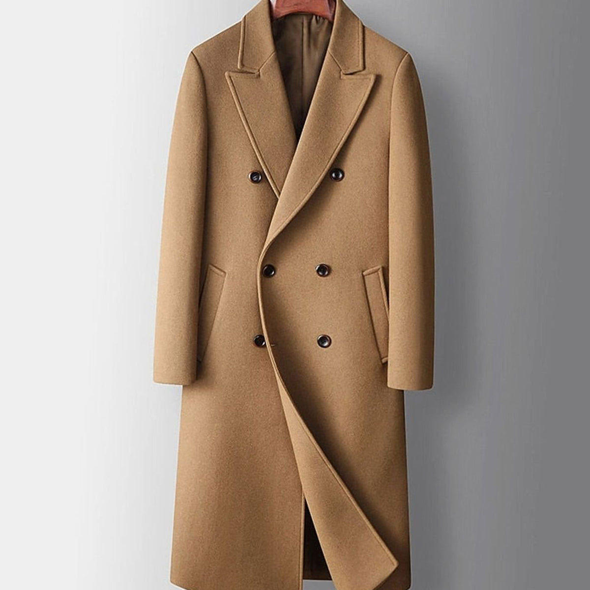 Men's Double-Breasted Wool Overcoat Long Tailored Coat