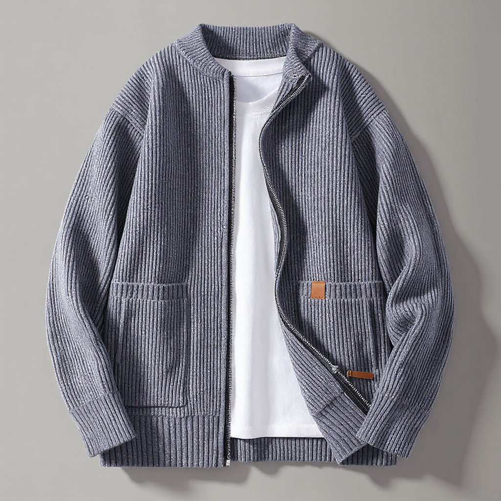 Men's Dylan Ribbed Cardigan with Full-Zip Closure