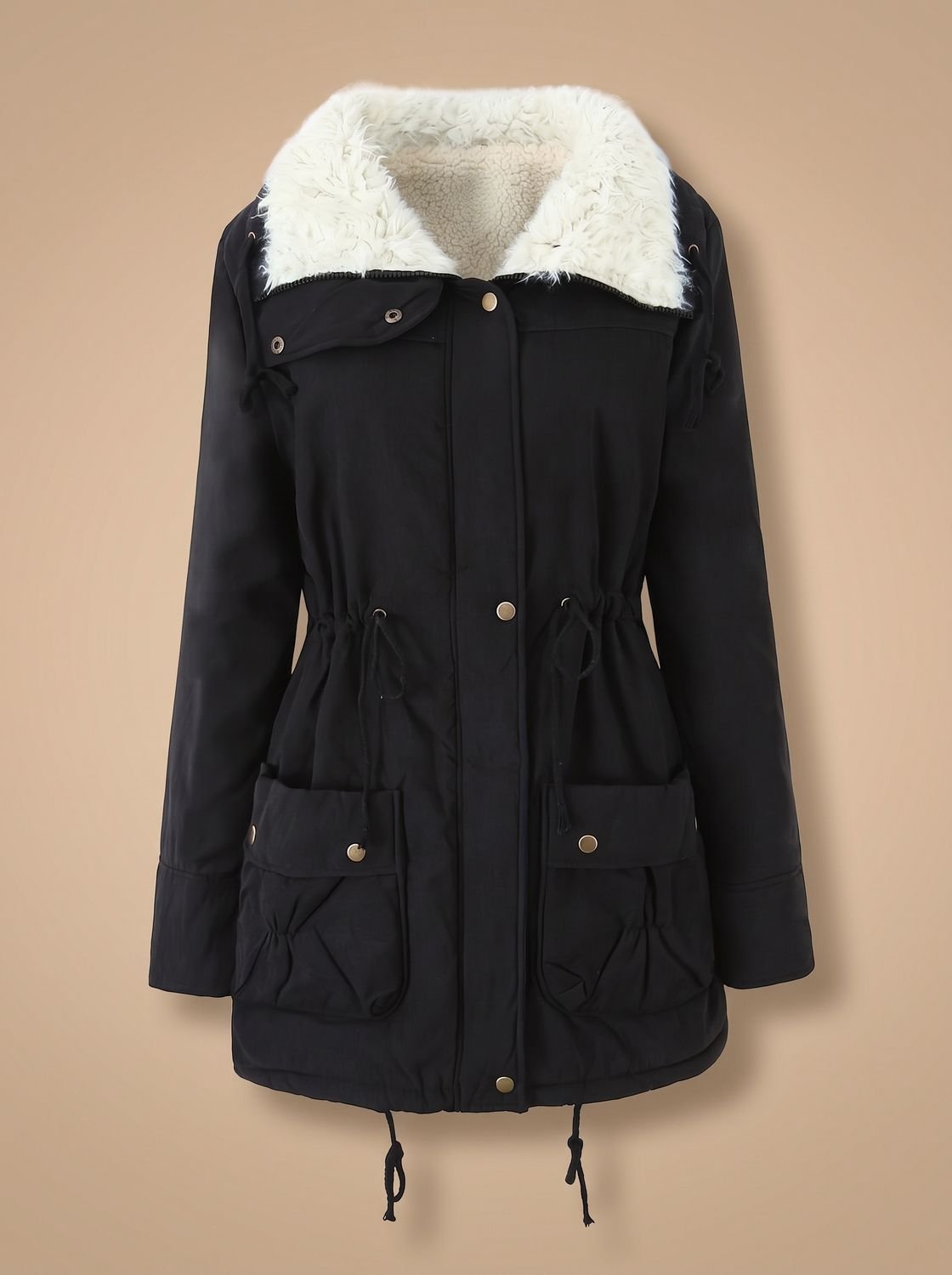 Mia | Women's Faux-Fur Collar Drawstring Waist Winter Parka Coat