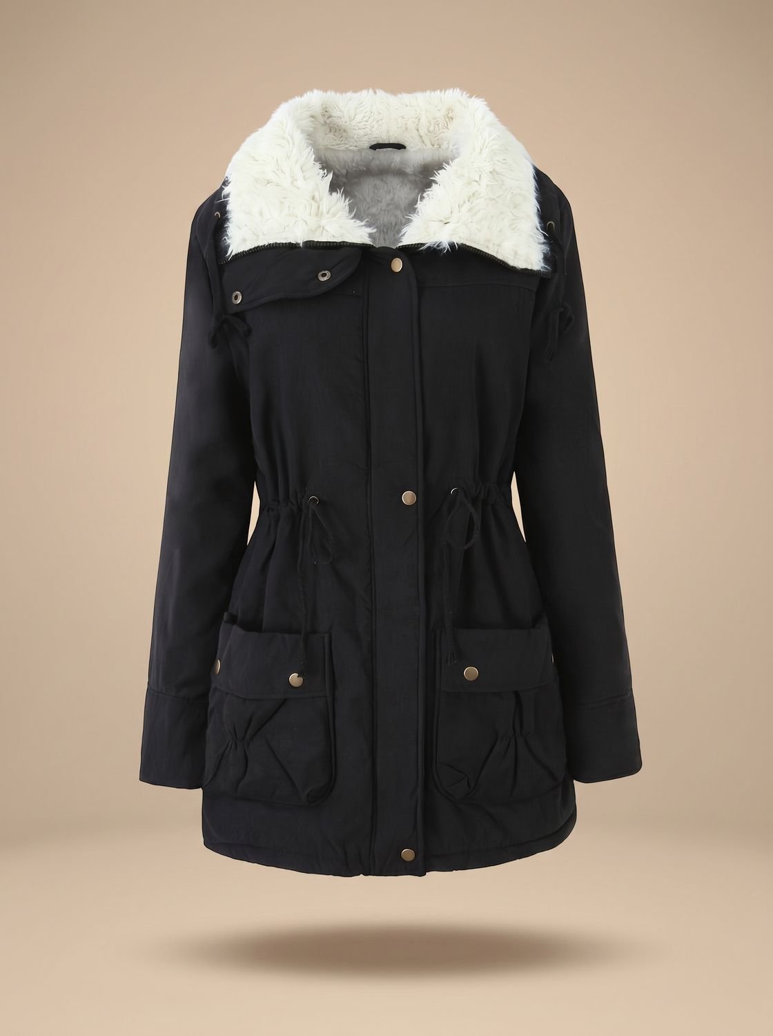 Mia | Women's Faux-Fur Collar Drawstring Waist Winter Parka Coat