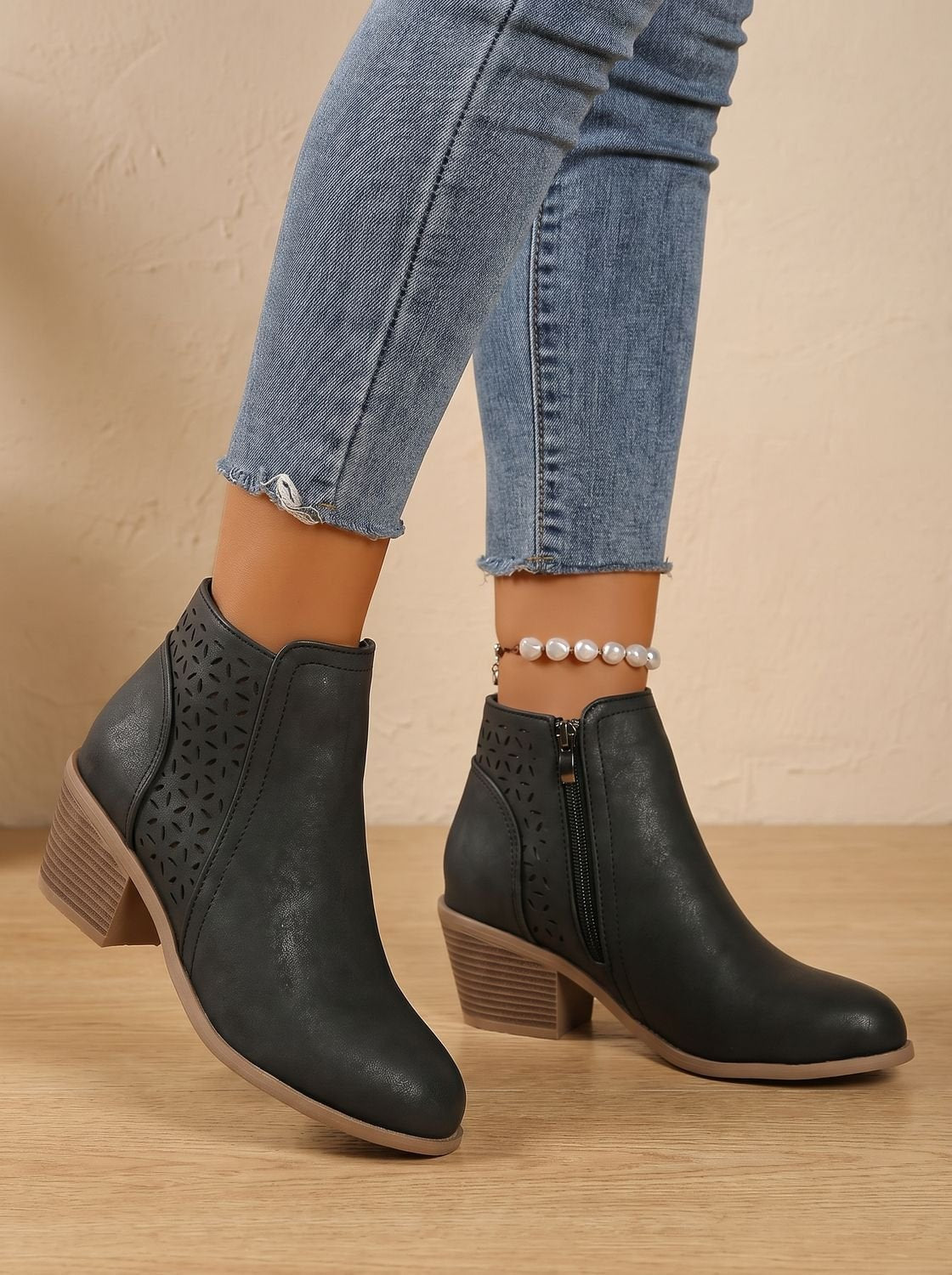 Mia | Women's Orthopedic Laser-Cut Block-Heel Ankle Boots