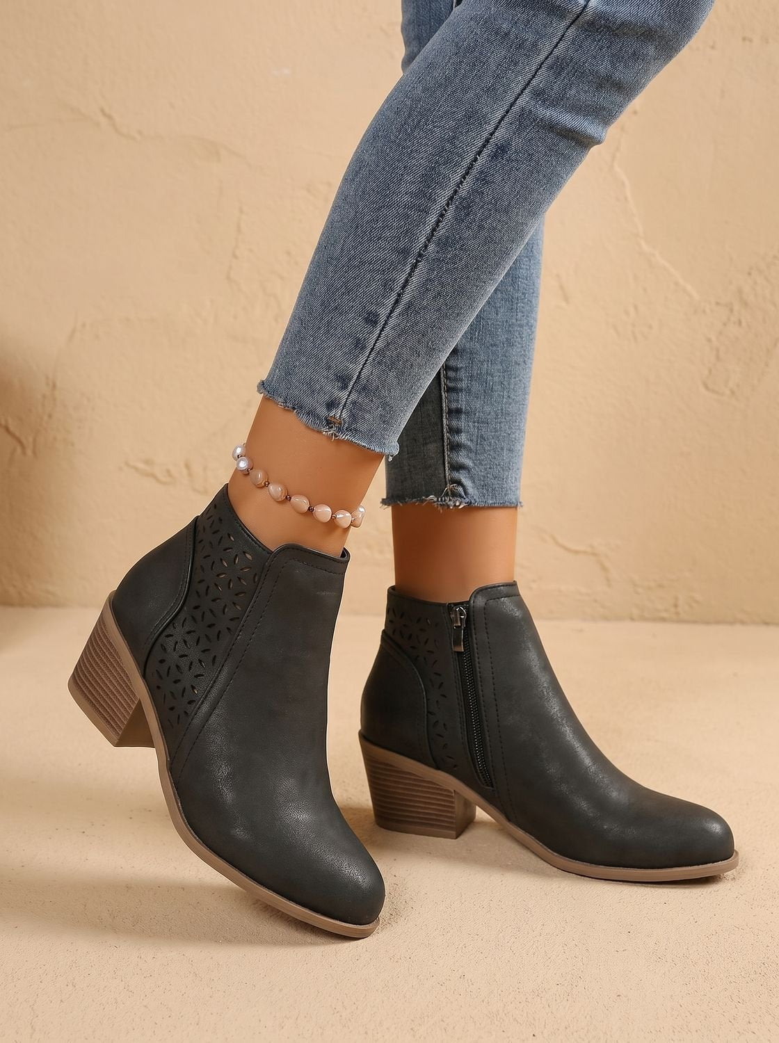 Mia | Women's Orthopedic Laser-Cut Block-Heel Ankle Boots