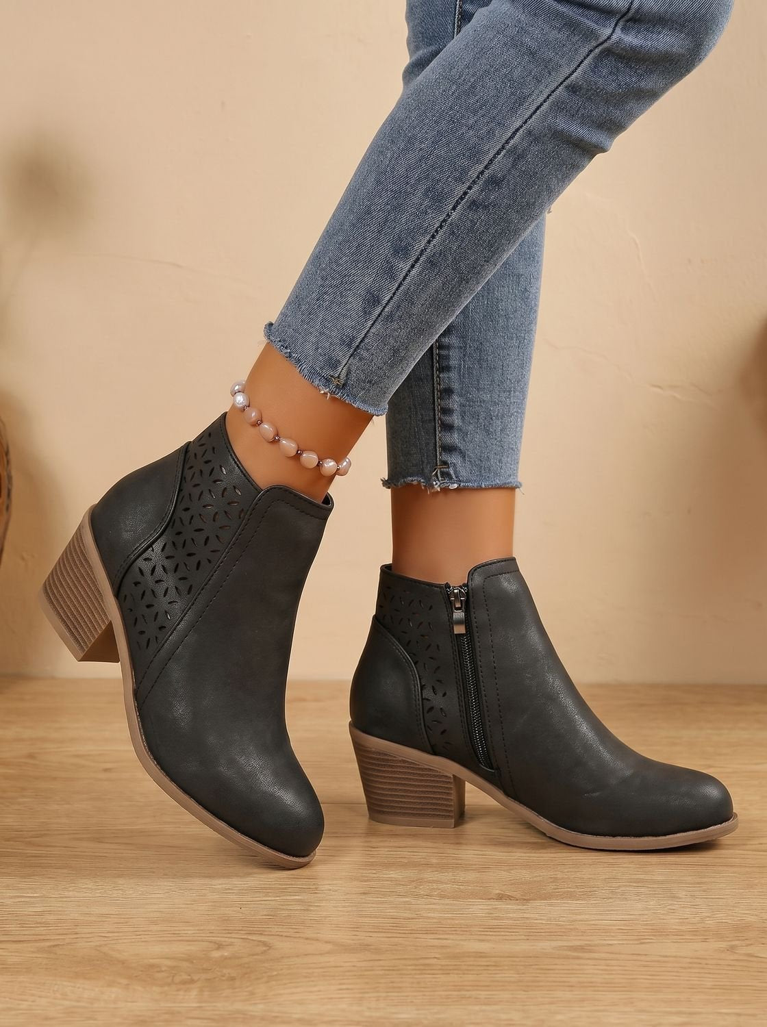Mia | Women's Orthopedic Laser-Cut Block-Heel Ankle Boots