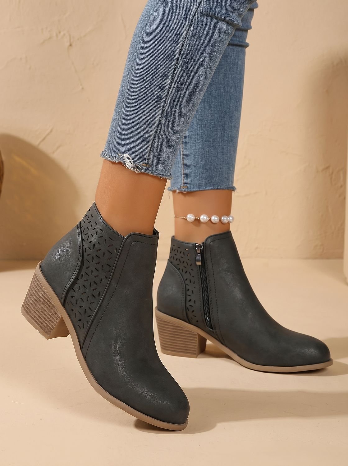 Mia | Women's Orthopedic Laser-Cut Block-Heel Ankle Boots