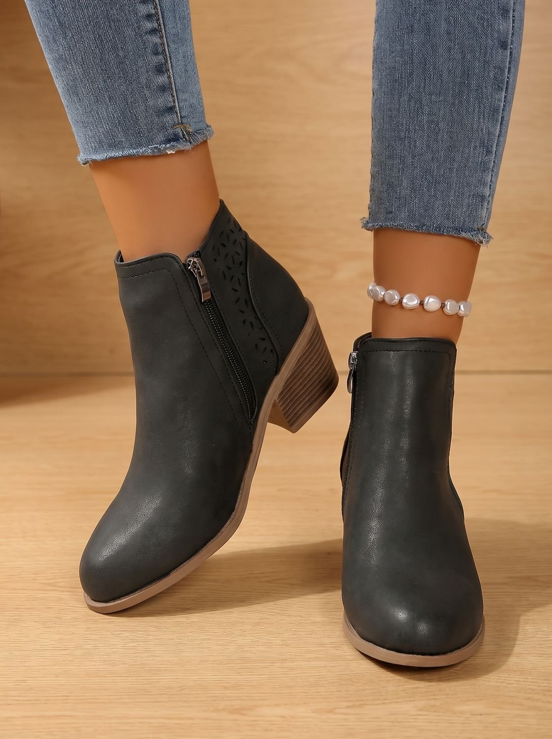 Mia | Women's Orthopedic Laser-Cut Block-Heel Ankle Boots