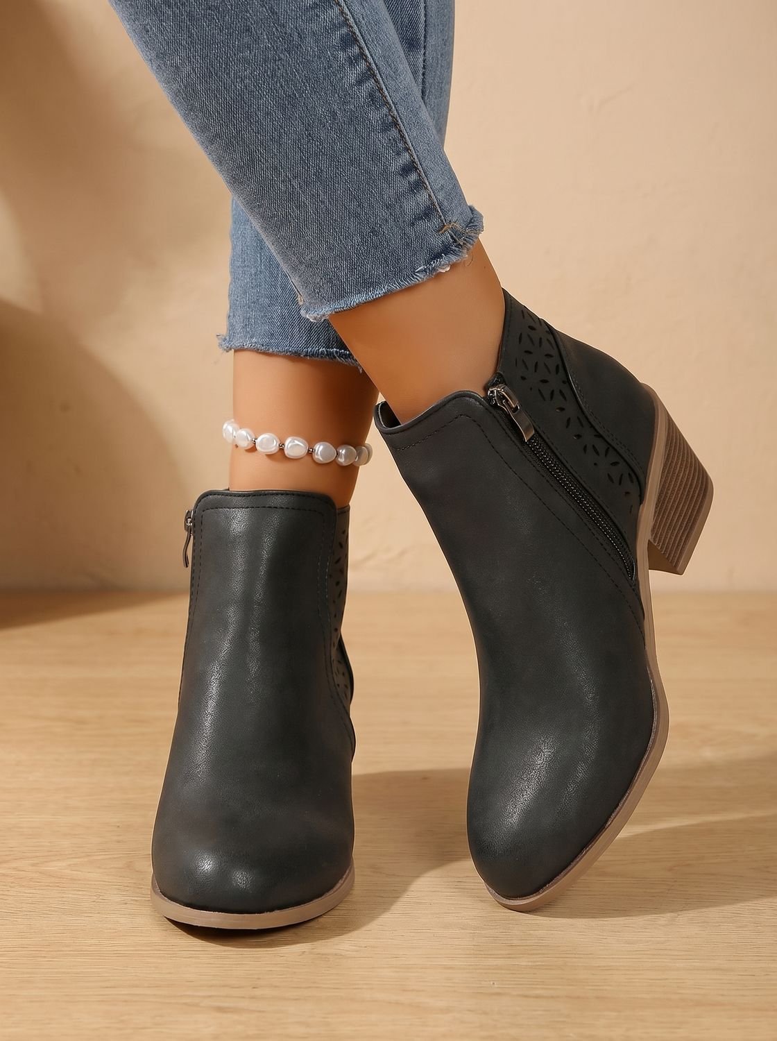 Mia | Women's Orthopedic Laser-Cut Block-Heel Ankle Boots