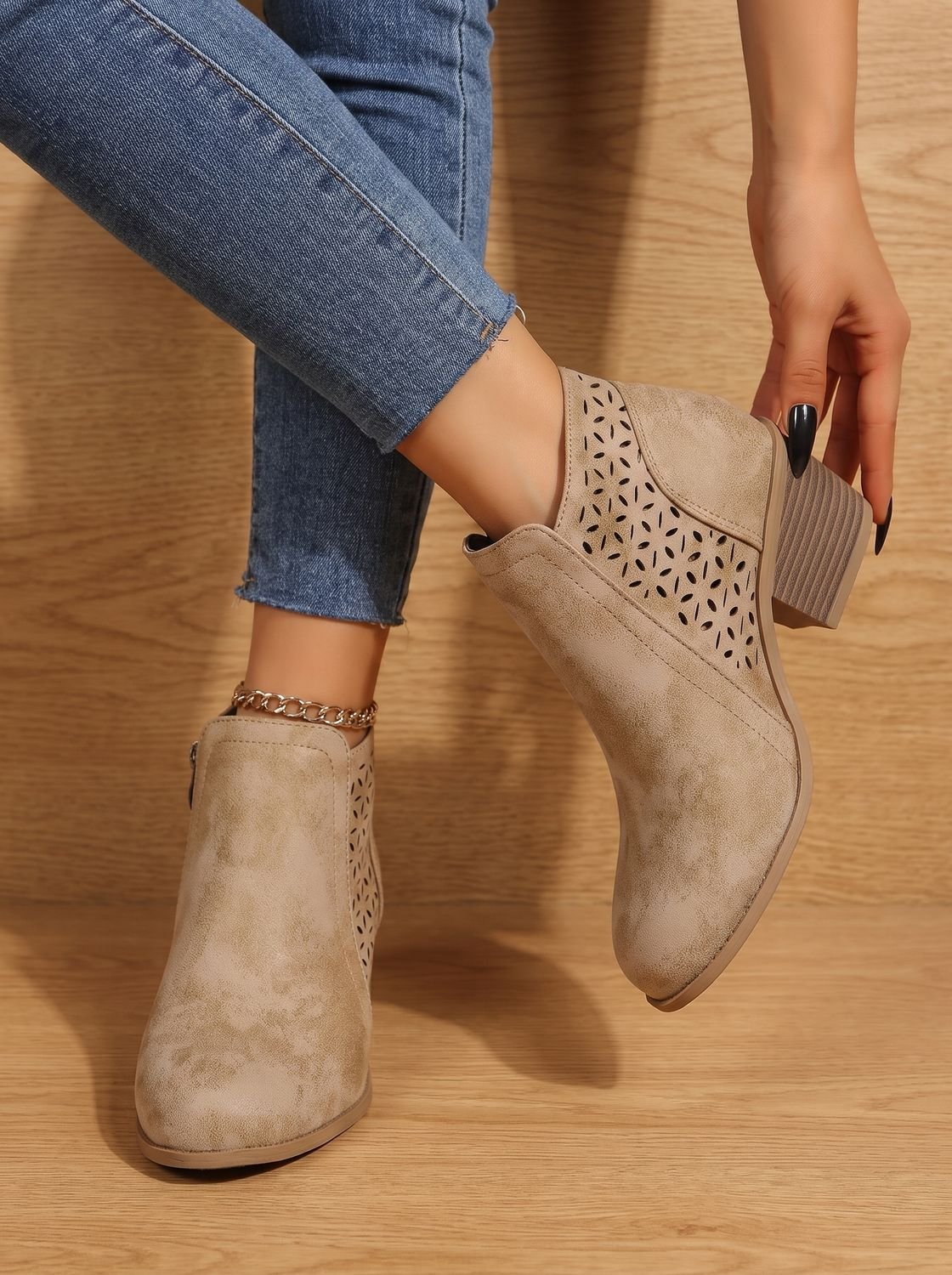 Mia | Women's Orthopedic Laser-Cut Block-Heel Ankle Boots