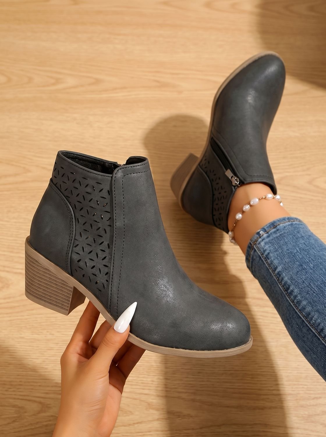 Mia | Women's Orthopedic Laser-Cut Block-Heel Ankle Boots