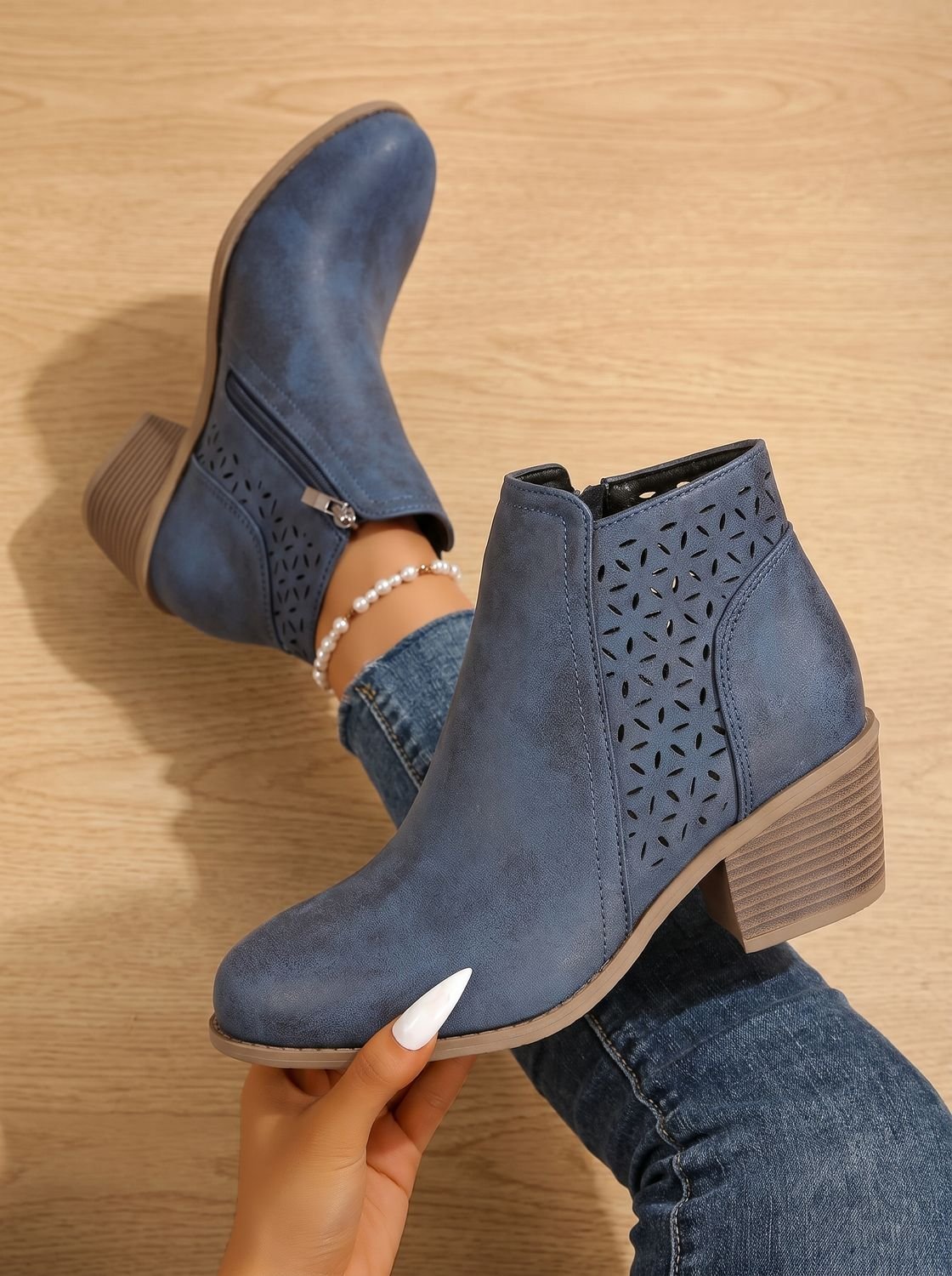 Mia | Women's Orthopedic Laser-Cut Block-Heel Ankle Boots