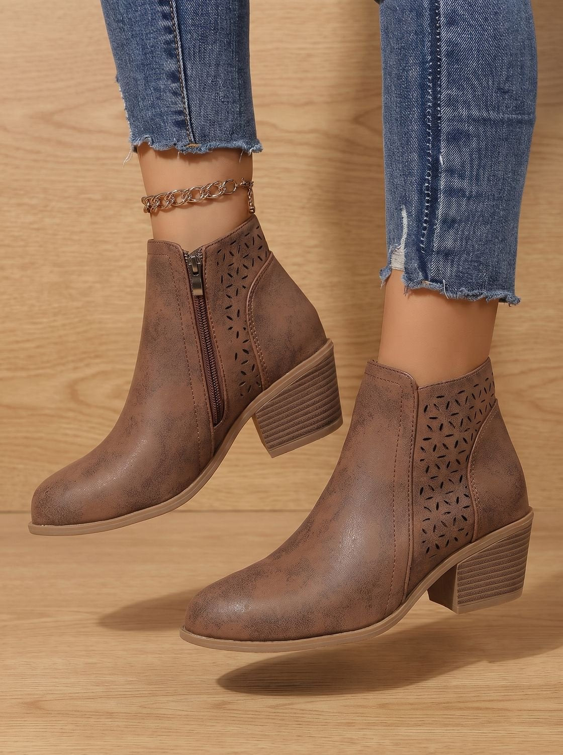 Mia | Women's Orthopedic Laser-Cut Block-Heel Ankle Boots