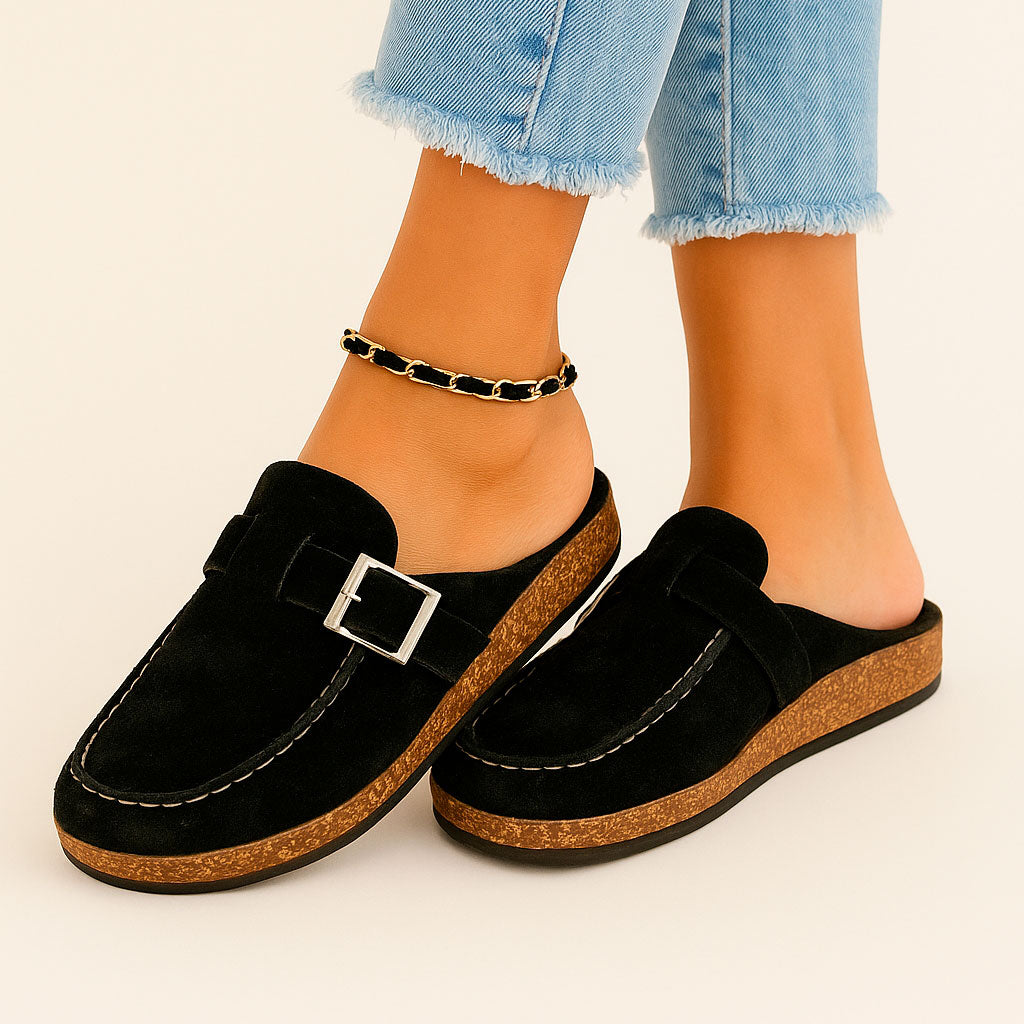 Mules - Damen Slip-On Wildleder Clogs Hausschuhe Drune