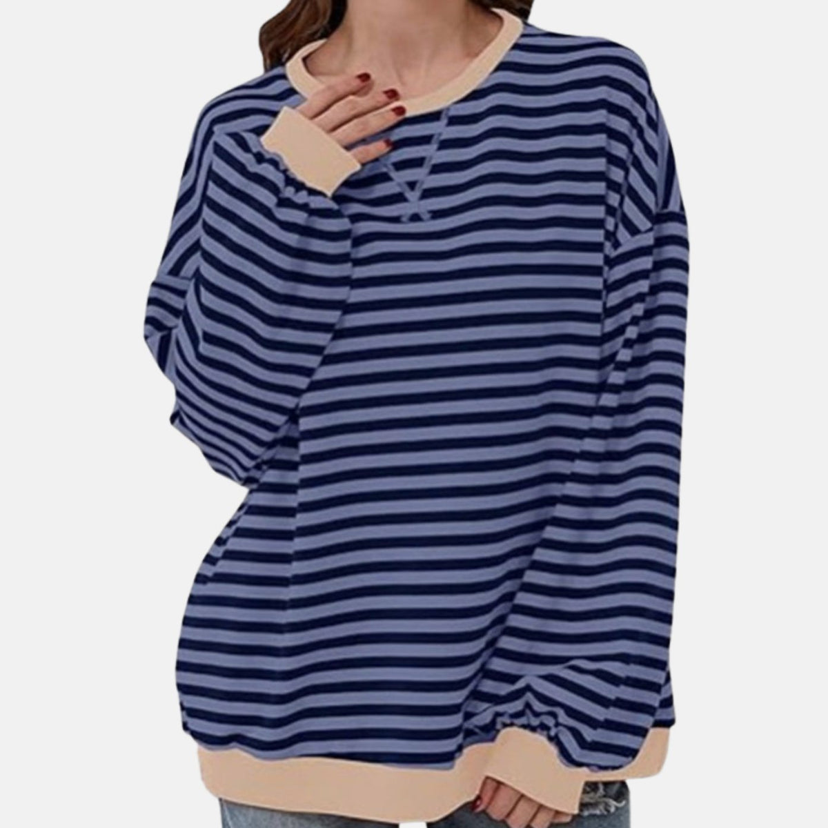 Nadia | Women's Oversized Striped Crewneck Sweatshirt