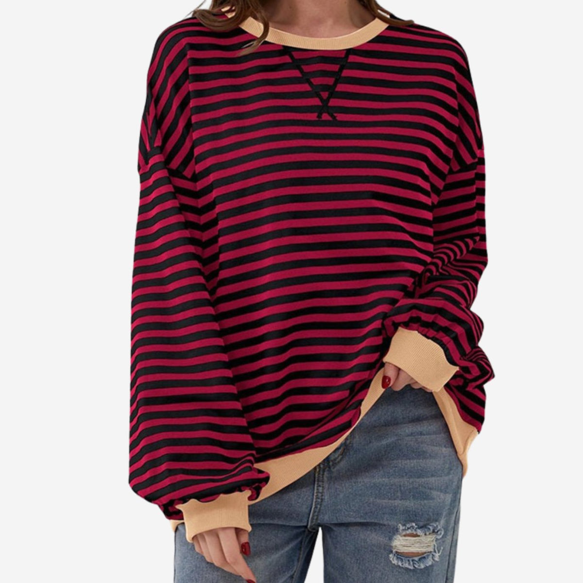 Nadia | Women's Oversized Striped Crewneck Sweatshirt