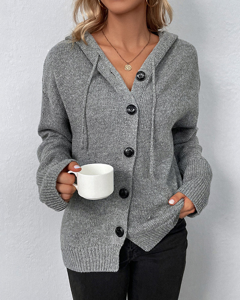 Nadine | Women's Button Front Hooded Knit Cardigan