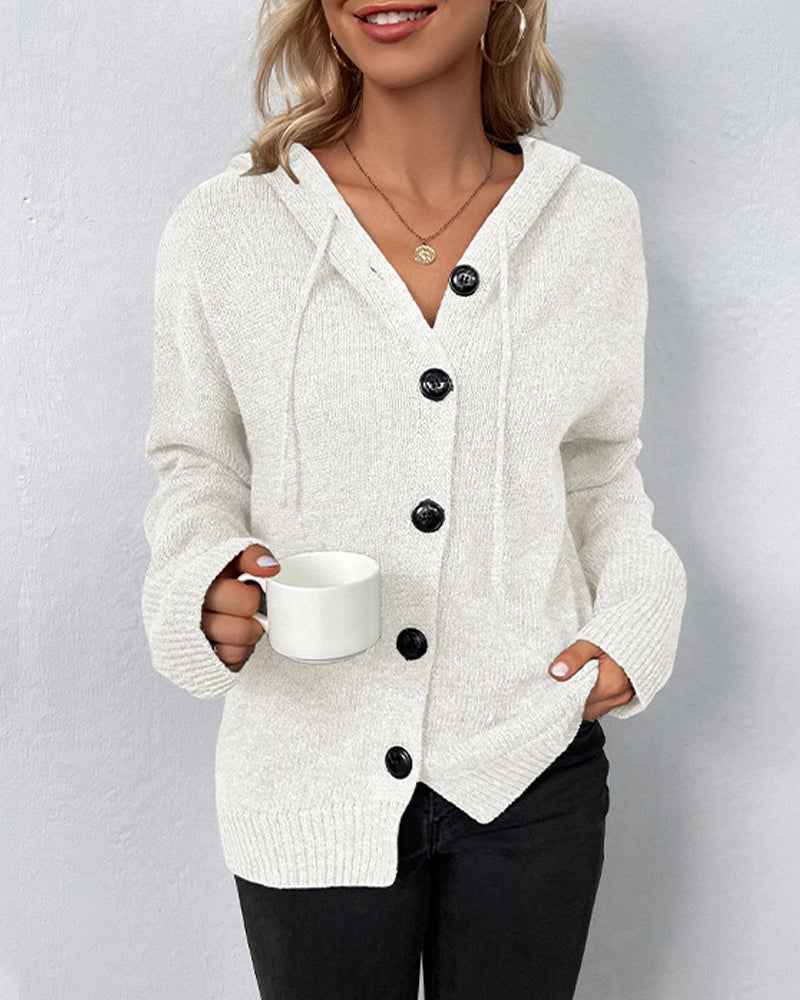 Nadine | Women's Button Front Hooded Knit Cardigan