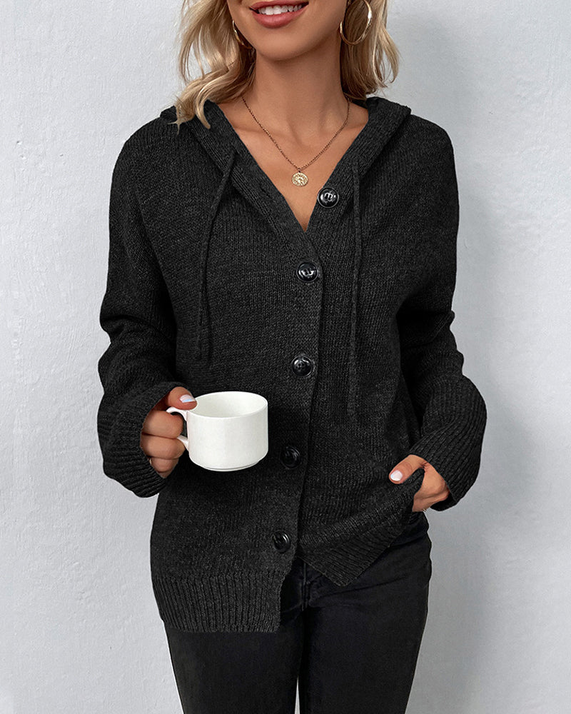 Nadine | Women's Button Front Hooded Knit Cardigan