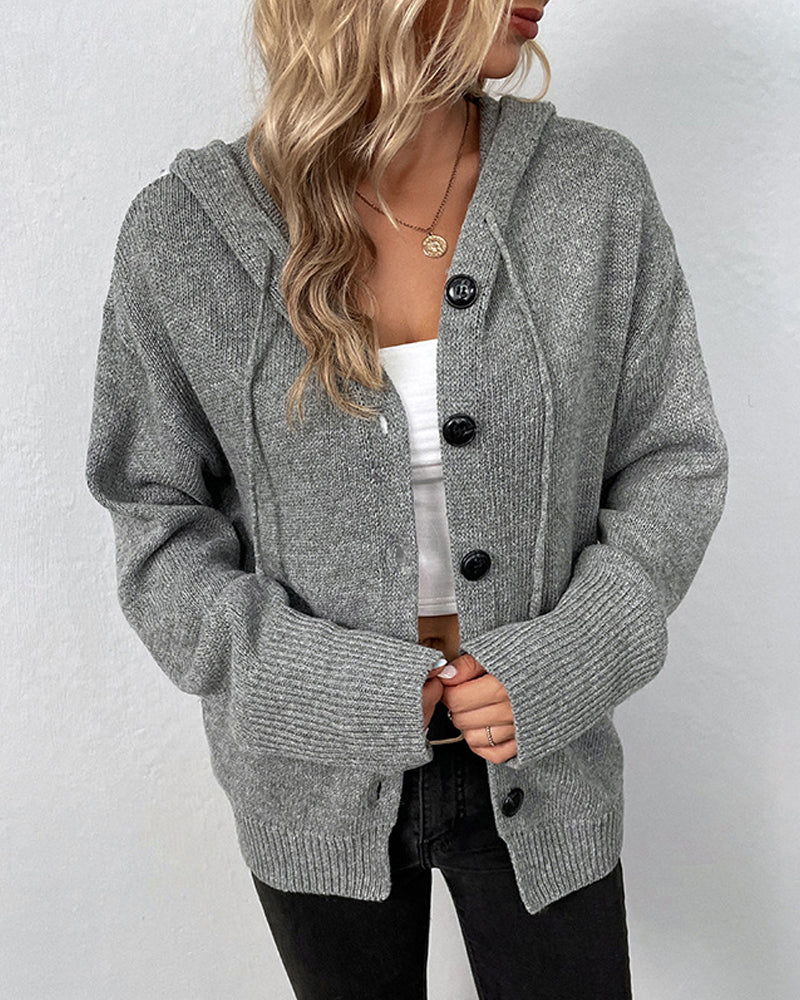Nadine | Women's Button Front Hooded Knit Cardigan
